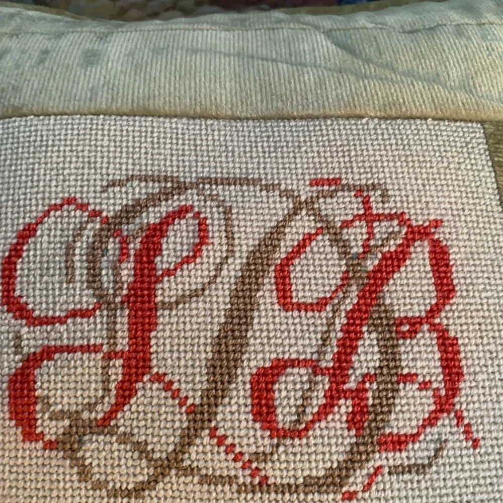Vintage Monogram Needlepoint Throw Pillow